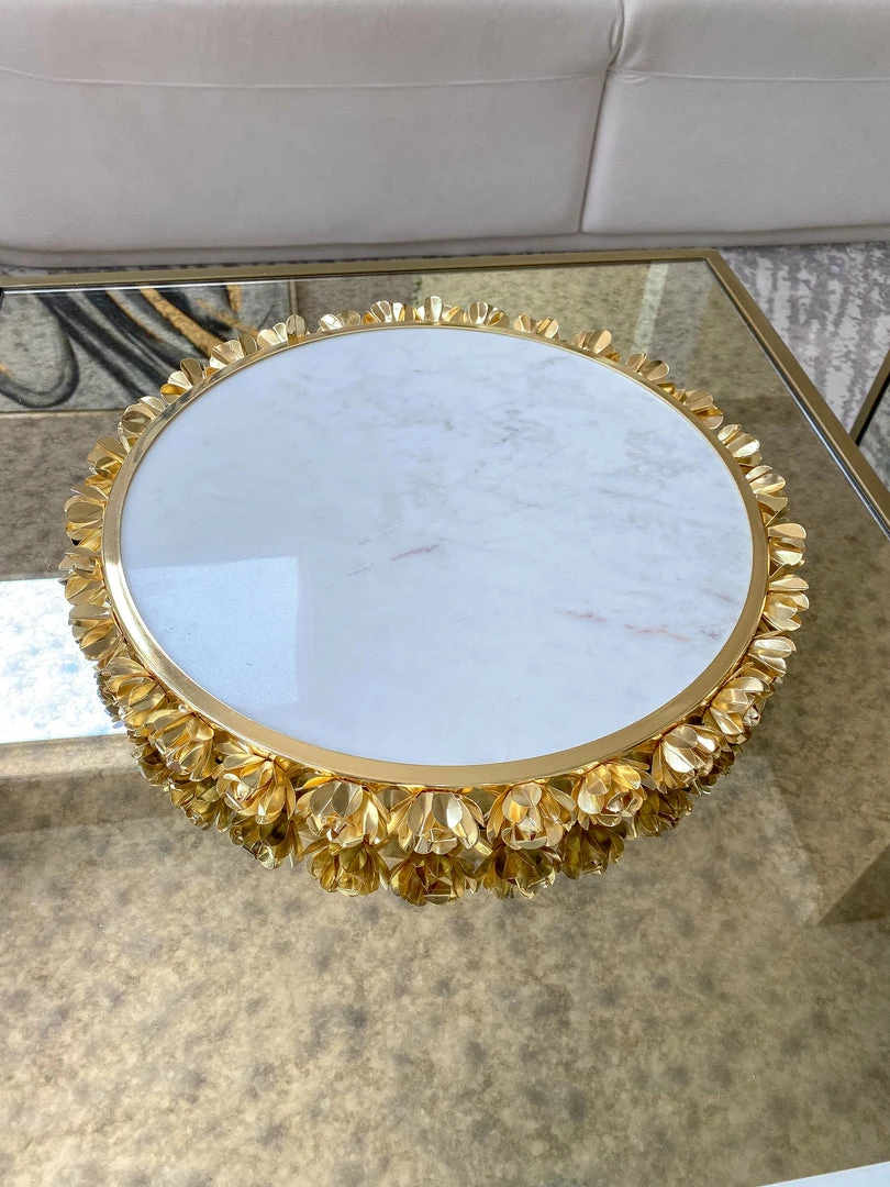 Inspire Me! Home Decor Round Marble Tray With Gold Floral Edge 3 Inspire Me! Home Decor Round Marble Tray With Gold Floral Edge