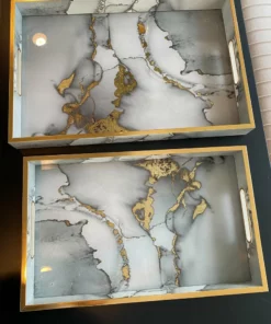 Inspire Me! Home Decor Marble Tray With Gold Edges And Metallic Marble Pattern (2 Sizes)