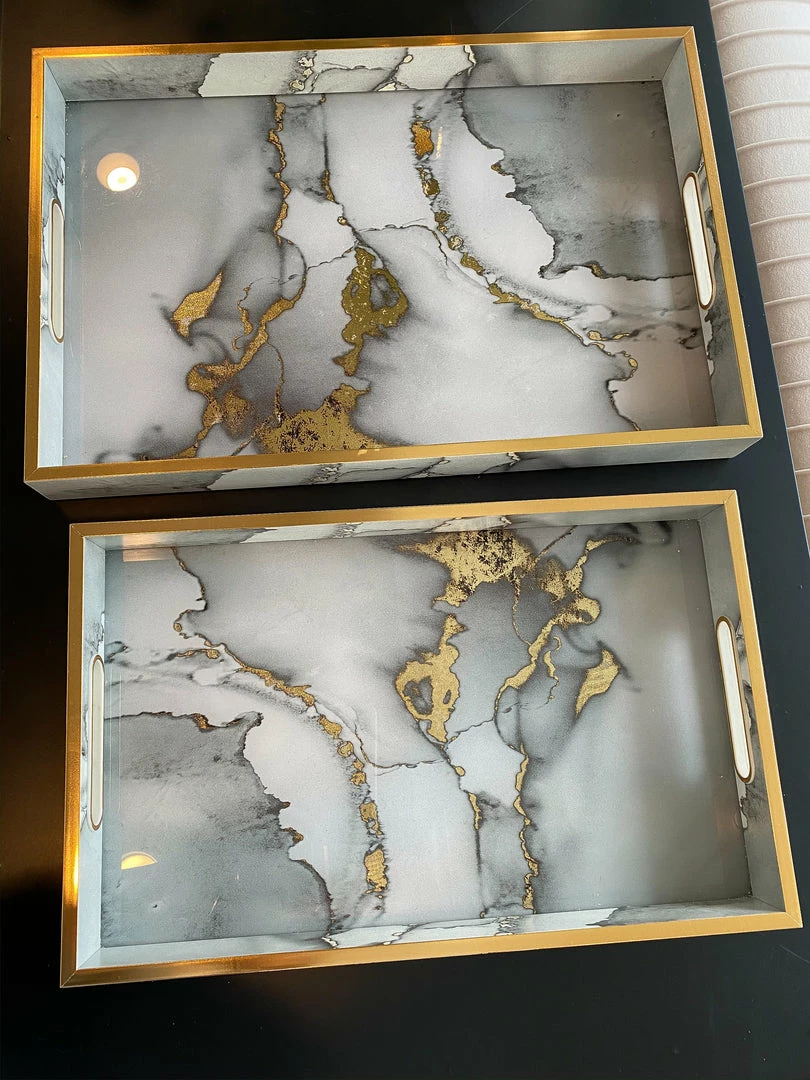 Inspire Me! Home Decor Marble Tray With Gold Edges And Metallic Marble Pattern (2 Sizes) 4 Inspire Me! Home Decor Marble Tray With Gold Edges And Metallic Marble Pattern (2 Sizes)