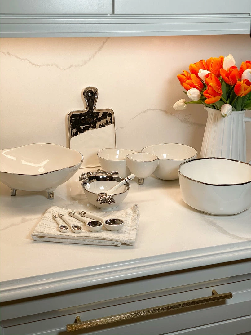 Inspire Me! Home Decor Silver And White 3 Section Serving Bowls 6 Inspire Me! Home Decor Silver And White 3 Section Serving Bowls