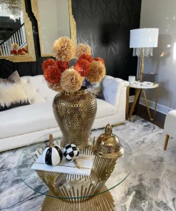 Inspire Me! Home Decor Small Striped Ceramic Pumpkin With Gold Stem