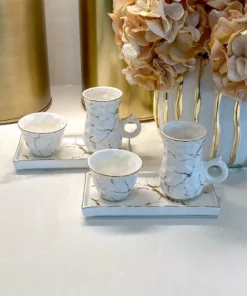 Inspire Me! Home Decor Metallic Gold Marble Print Turkish Coffee & Tea Set With Tray