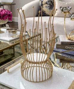 Inspire Me! Home Decor Gold Metal And Marble Hurricane Candle Holder