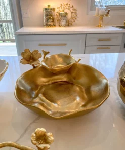 Inspire Me! Home Decor Two Tier Chip And Dip Gold Floral Bowl 9 Inspire Me! Home Decor Two Tier Chip And Dip Gold Floral Bowl