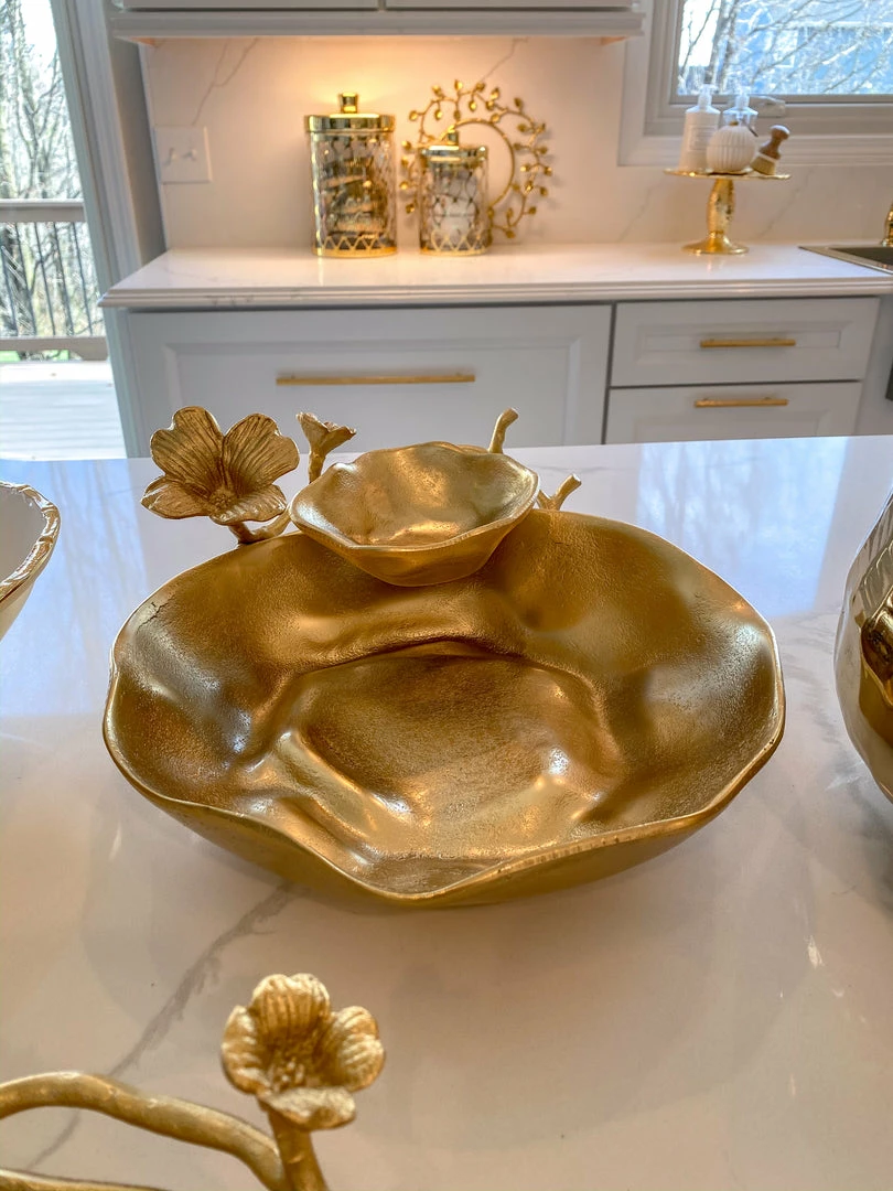 Inspire Me! Home Decor Two Tier Chip And Dip Gold Floral Bowl 5 Inspire Me! Home Decor Two Tier Chip And Dip Gold Floral Bowl