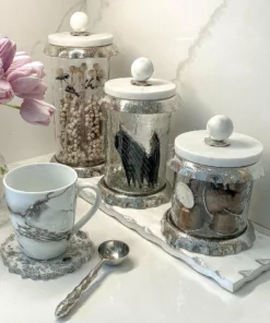 Inspire Me! Home Decor Marble & Silver Hammered Canisters