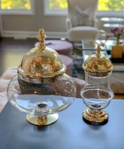 Inspire Me! Home Decor Oversized Round Apothecary Jar W/ Gold Hammered Lid