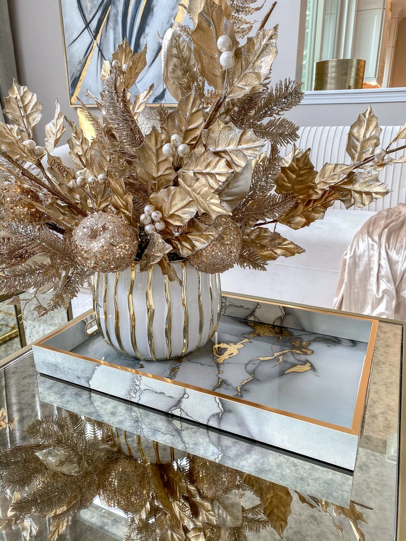 Inspire Me! Home Decor Marble Tray With Gold Edges And Metallic Marble Pattern (2 Sizes) 3 Inspire Me! Home Decor Marble Tray With Gold Edges And Metallic Marble Pattern (2 Sizes)