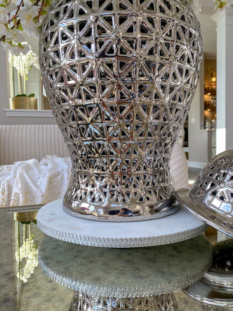 Inspire Me! Home Decor White Marble Round Lazy Susan W/ Silver Textured Edge 3 Inspire Me! Home Decor White Marble Round Lazy Susan W/ Silver Textured Edge