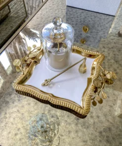 Inspire Me! Home Decor Square Gold Floral Tray With White Enamel Interior