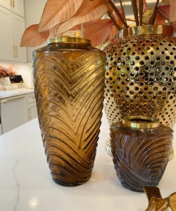 Inspire Me! Home Decor Amber Textured Vase With Gold Rim (2 Sizes) 9 Inspire Me! Home Decor Amber Textured Vase With Gold Rim (2 Sizes)