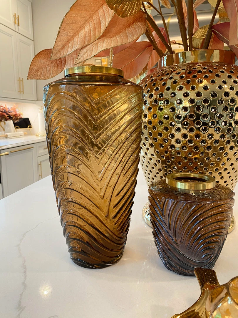 Inspire Me! Home Decor Amber Textured Vase With Gold Rim (2 Sizes) 5 Inspire Me! Home Decor Amber Textured Vase With Gold Rim (2 Sizes)