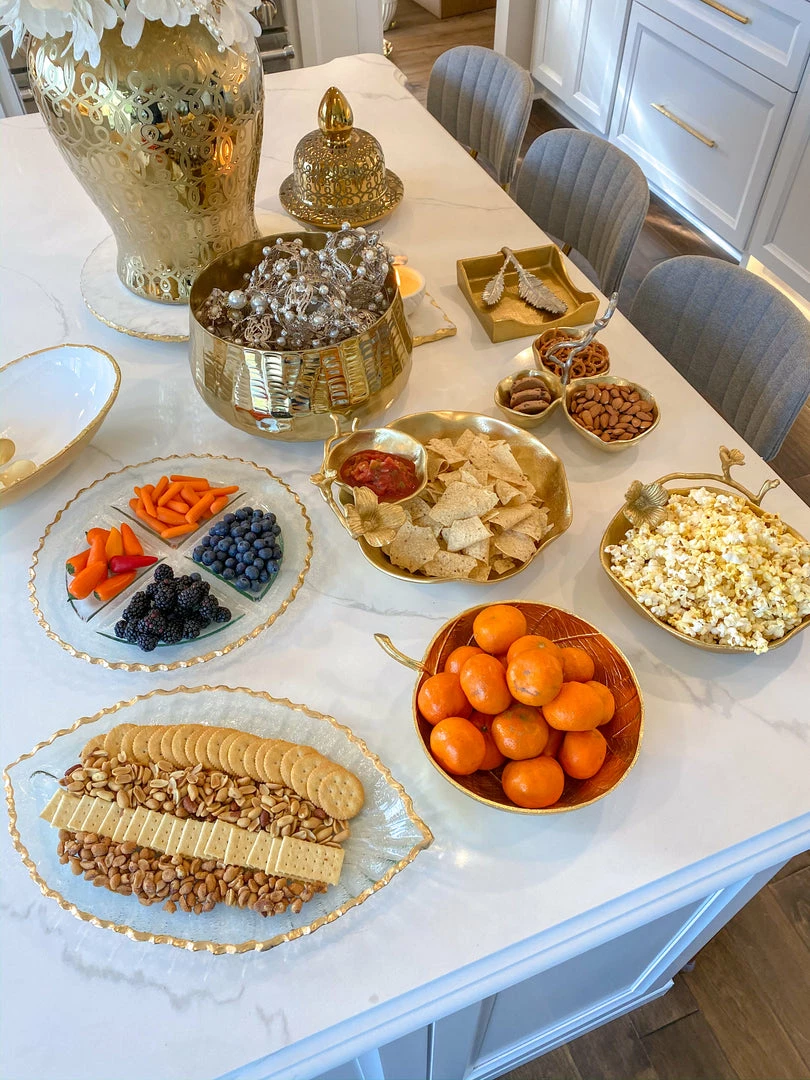 Inspire Me! Home Decor Two Tier Chip And Dip Gold Floral Bowl 6 Inspire Me! Home Decor Two Tier Chip And Dip Gold Floral Bowl