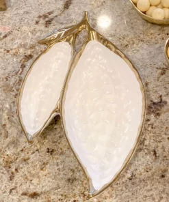 Inspire Me! Home Decor Ceramic Leaf Bowl W/ Gold Detailed Rim (2 Colors)