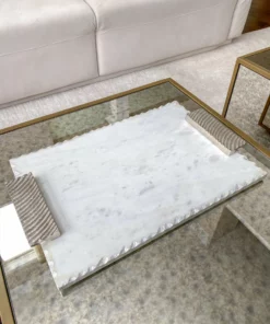 Inspire Me! Home Decor Marble Tray W/ Silver Edge And Textured Handles