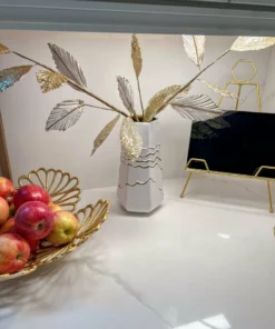 Inspire Me! Home Decor White And Gold Ceramic Striped Vase