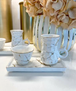 Inspire Me! Home Decor Metallic Gold Marble Print Turkish Coffee & Tea Set With Tray