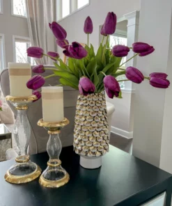 Inspire Me! Home Decor White Ceramic Vase With Gold & White Petal Design