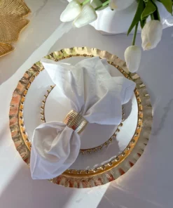 Inspire Me! Home Decor Gold Textured Ruffle Round Tray/Charger