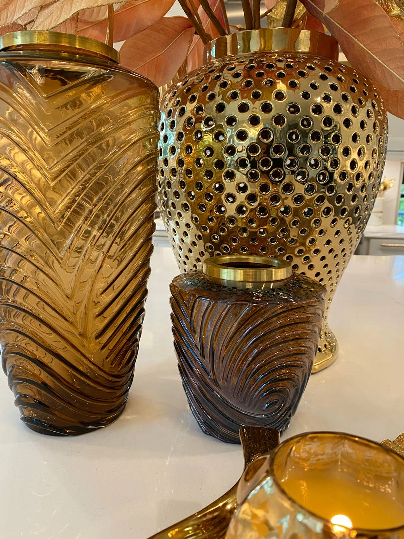 Inspire Me! Home Decor Amber Textured Vase With Gold Rim (2 Sizes) 6 Inspire Me! Home Decor Amber Textured Vase With Gold Rim (2 Sizes)