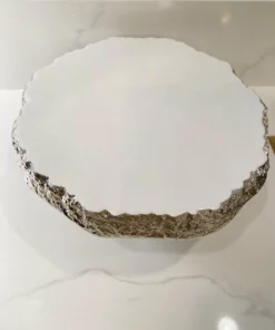 Inspire Me! Home Decor White Enameled Cake Stand With Metallic Edge (2 Colors) KITCHEN