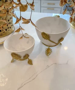 Inspire Me! Home Decor White Ceramic Bowl With Gold Leaf Details (2 Sizes) 11 Inspire Me! Home Decor White Ceramic Bowl With Gold Leaf Details (2 Sizes)