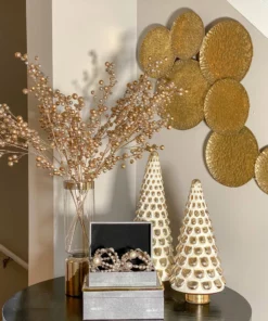 Inspire Me! Home Decor Ceramic Gold And White Pine Tree (2 Sizes)