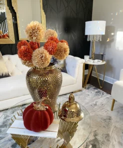 Inspire Me! Home Decor Burnt Orange Velvet Decorative Pumpkin With Gold Stem