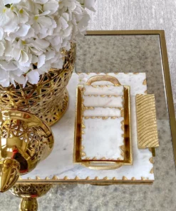 Inspire Me! Home Decor Marble Coasters W/ Gold Trim And Tray Set