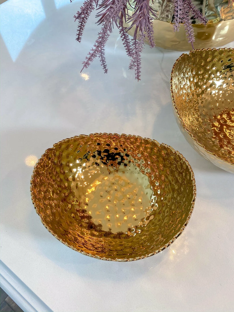 Inspire Me! Home Decor Gold Oval Hammered Porcelain Bowl 5 Inspire Me! Home Decor Gold Oval Hammered Porcelain Bowl