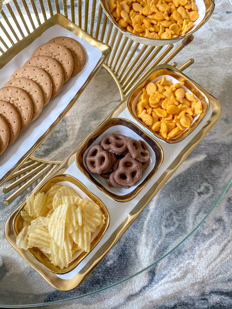 Inspire Me! Home Decor 3 Square Snack Bowls W/Tray Set Gold 3 Inspire Me! Home Decor 3 Square Snack Bowls W/Tray Set Gold
