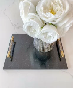 Inspire Me! Home Decor Black Marble Tray W/ Coil Handles And Knife