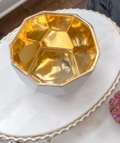 Inspire Me! Home Decor White Geometric Bowl With Gold Metallic Center