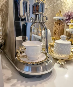 Inspire Me! Home Decor White And Gold Beaded Espresso Cup And Saucer