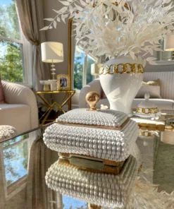 Inspire Me! Home Decor Cream Studded Box W/ Gold Detailing