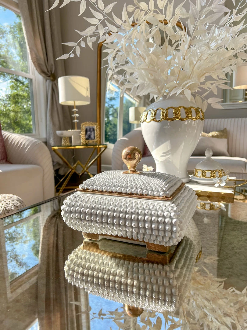 Inspire Me! Home Decor Cream Studded Box W/ Gold Detailing 4 Inspire Me! Home Decor Cream Studded Box W/ Gold Detailing