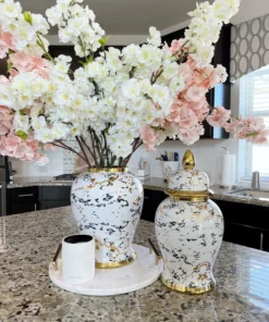 Inspire Me! Home Decor Gold & White Marble Print Ginger Jar