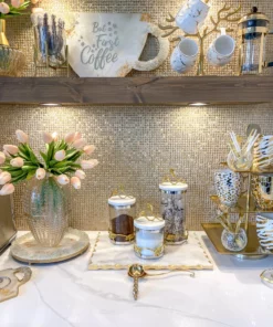 Inspire Me! Home Decor Marble And Gold Metal Leaf Branch Canisters- With Metal Rim (3 Sizes) 19 Inspire Me! Home Decor Marble And Gold Metal Leaf Branch Canisters- With Metal Rim (3 Sizes)