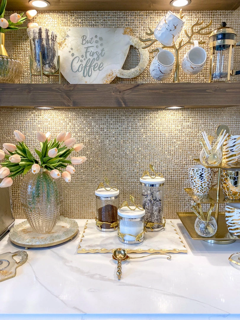 Inspire Me! Home Decor Marble And Gold Metal Leaf Branch Canisters- With Metal Rim (3 Sizes) 5 Inspire Me! Home Decor Marble And Gold Metal Leaf Branch Canisters- With Metal Rim (3 Sizes)