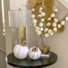 Inspire Me! Home Decor White Velvet Decorative Pumpkin With Gold Stem
