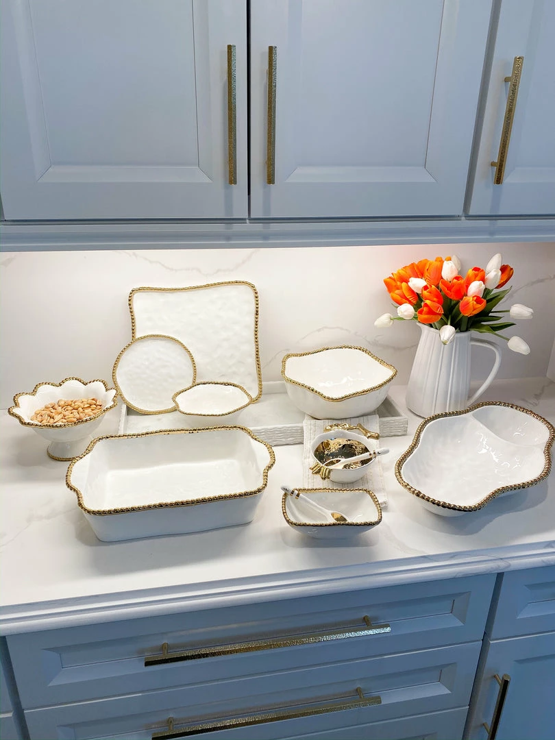 Inspire Me! Home Decor Gold And White Beaded Square Platter 6 Inspire Me! Home Decor Gold And White Beaded Square Platter