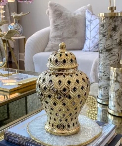 Inspire Me! Home Decor Extra Mini/Miniature Gold Ginger Jar