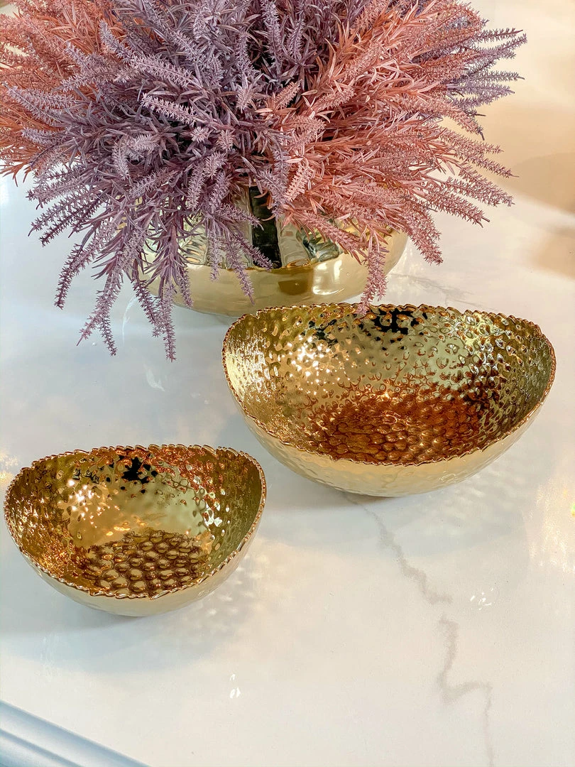 Inspire Me! Home Decor Gold Oval Hammered Porcelain Bowl 3 Inspire Me! Home Decor Gold Oval Hammered Porcelain Bowl