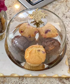 Inspire Me! Home Decor Glass Cake Dome With Gold Mosaic Handle