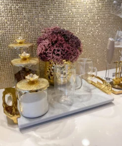 Inspire Me! Home Decor Marble Tray With Gold Lava Handles