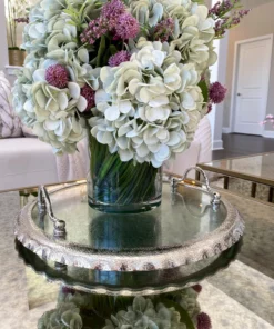 Inspire Me! Home Decor Large Round Glass Tray With Silver Handles And Ruffled Edge