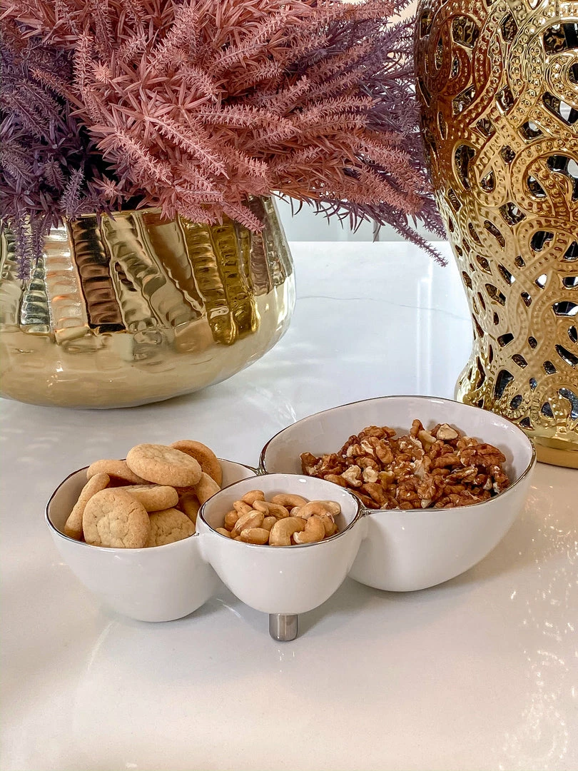 Inspire Me! Home Decor Silver And White 3 Section Serving Bowls 3 Inspire Me! Home Decor Silver And White 3 Section Serving Bowls