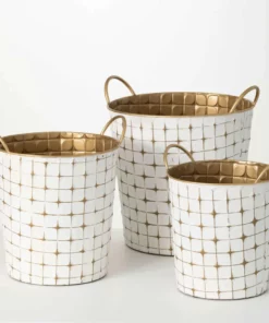 Inspire Me! Home Decor Indoor/Outdoor Gold And White Etched Planters (3 Sizes)
